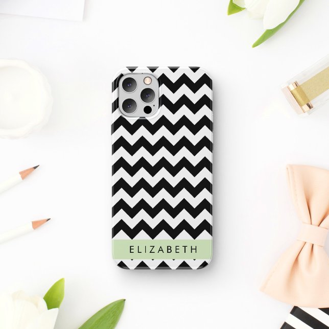 Black and White Zigzag, Chevron Pattern, Your Name Case-Mate iPhone Case (Creator Uploaded)