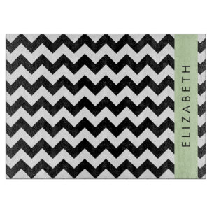 Black and White Zigzag, Chevron Pattern, Your Name Cutting Board