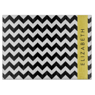 Black and White Zigzag, Chevron Pattern, Your Name Cutting Board