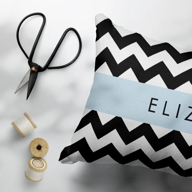 Black and White Zigzag, Chevron Pattern, Your Name Decorative Cushion (Creator Uploaded)
