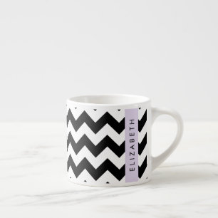 Black and White Zigzag, Chevron Pattern, Your Name Espresso Cup