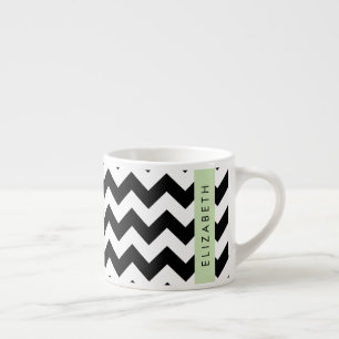 Black and White Zigzag, Chevron Pattern, Your Name Espresso Cup