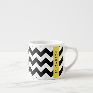 Black and White Zigzag, Chevron Pattern, Your Name Espresso Cup