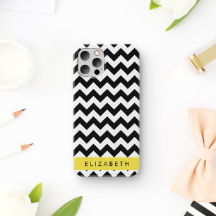 Black and White Zigzag, Chevron Pattern, Your Name iPhone 16 Case