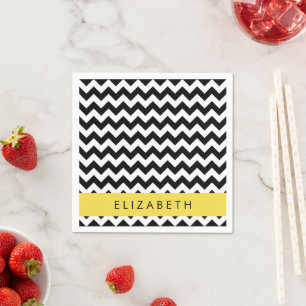Black and White Zigzag, Chevron Pattern, Your Name Napkin