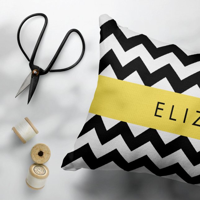 Black and White Zigzag, Chevron Pattern, Your Name Pillowcase (Creator Uploaded)