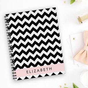 Black and White Zigzag, Chevron Pattern, Your Name Planner