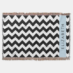 Black and White Zigzag, Chevron Pattern, Your Name Throw Blanket