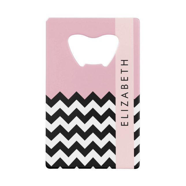 Black and White Zigzag, Chevron, Pink, Your Name (Front)