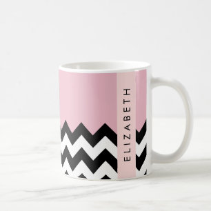 Black and White Zigzag, Chevron, Pink, Your Name Coffee Mug
