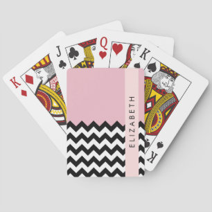 Black and White Zigzag, Chevron, Pink, Your Name Playing Cards
