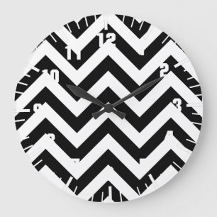Black and white  Zigzag Chevrons Pattern Large Clock