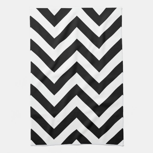 Black and white  Zigzag Chevrons Pattern Tea Towel (Vertical)
