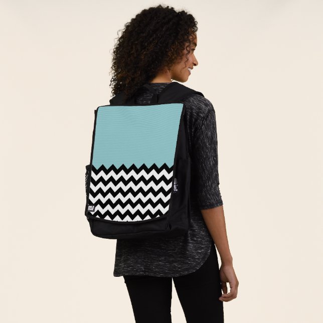 Black and White Zigzag Pattern, Chevron, Blue Backpack (Worn)
