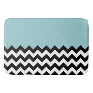 Black and White Zigzag Pattern, Chevron, Blue Bath Mat