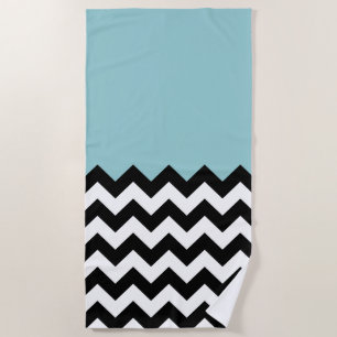 Black and White Zigzag Pattern, Chevron, Blue Beach Towel