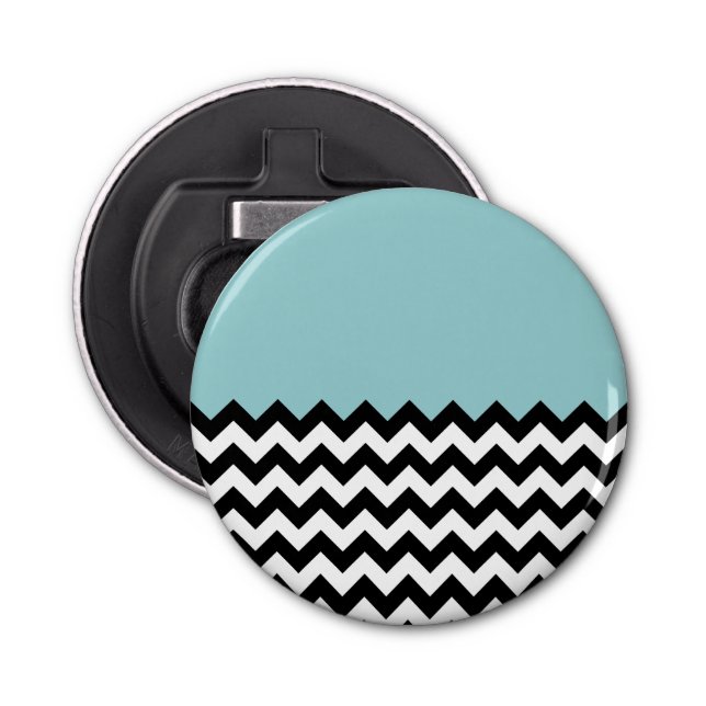 Black and White Zigzag Pattern, Chevron, Blue Bottle Opener (Front)