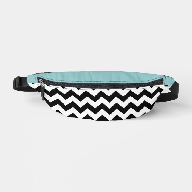 Black and White Zigzag Pattern, Chevron, Blue Bum Bags (Front)