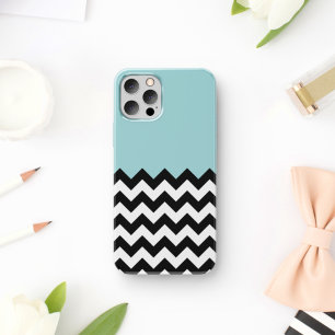 Black and White Zigzag Pattern, Chevron, Blue Case-Mate iPhone Case