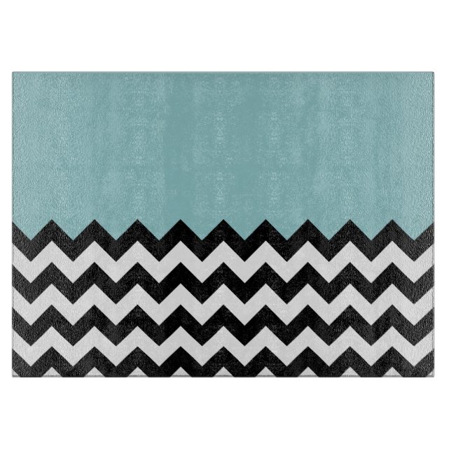 Black and White Zigzag Pattern, Chevron, Blue Cutting Board (Front)