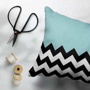 Black and White Zigzag Pattern, Chevron, Blue Decorative Cushion