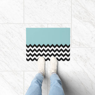 Black and White Zigzag Pattern, Chevron, Blue Doormat