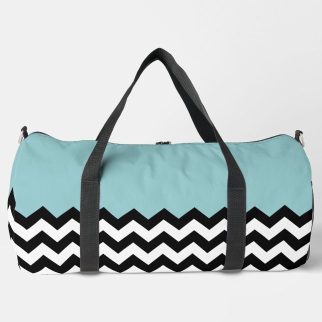 Black and White Zigzag Pattern, Chevron, Blue Duffle Bag (Front)