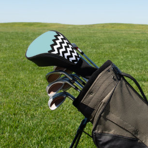 Black and White Zigzag Pattern, Chevron, Blue Golf Head Cover