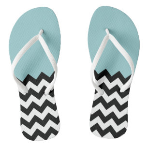 Black and White Zigzag Pattern, Chevron, Blue Jandals