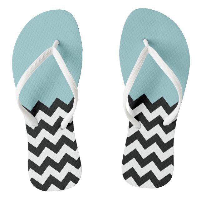 Black and White Zigzag Pattern, Chevron, Blue Jandals (Footbed)