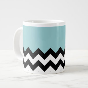 Black and White Zigzag Pattern, Chevron, Blue Large Coffee Mug
