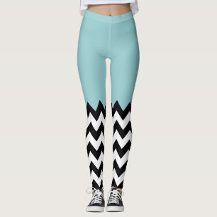 Black and White Zigzag Pattern, Chevron, Blue Leggings