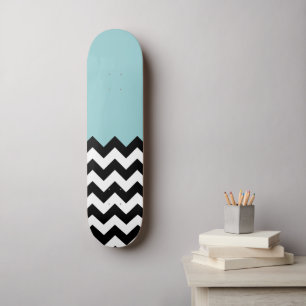 Black and White Zigzag Pattern, Chevron, Blue Skateboard