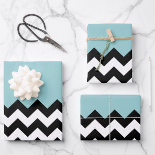 Black and White Zigzag Pattern, Chevron, Blue Wrapping Paper Sheet