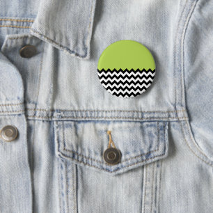 Black and White Zigzag Pattern, Chevron, Green 6 Cm Round Badge