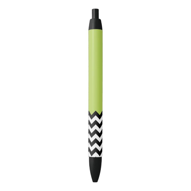 Black and White Zigzag Pattern, Chevron, Green Black Ink Pen (Front Vertical)