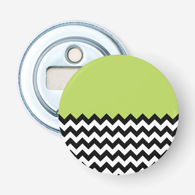 Black and White Zigzag Pattern, Chevron, Green Bottle Opener (Front)