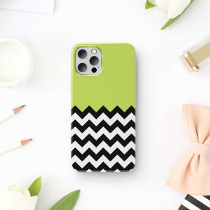 Black and White Zigzag Pattern, Chevron, Green Case-Mate iPhone Case