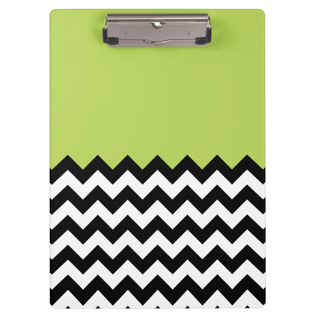 Black and White Zigzag Pattern, Chevron, Green Clipboard (Front)
