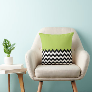 Black and White Zigzag Pattern, Chevron, Green Cushion
