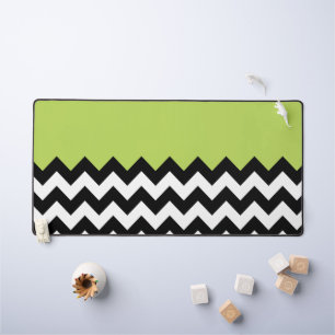 Black and White Zigzag Pattern, Chevron, Green Desk Mat