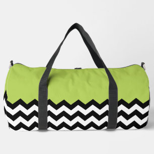 Black and White Zigzag Pattern, Chevron, Green Duffle Bag