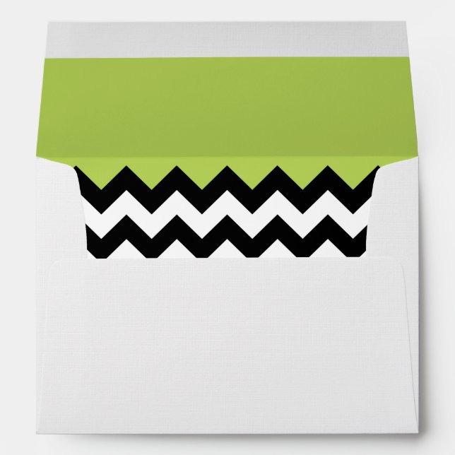 Black and White Zigzag Pattern, Chevron, Green Envelope (Back (Bottom))