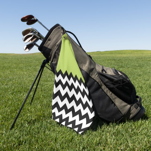 Black and White Zigzag Pattern, Chevron, Green Golf Towel (Green)