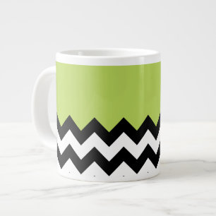 Black and White Zigzag Pattern, Chevron, Green Large Coffee Mug
