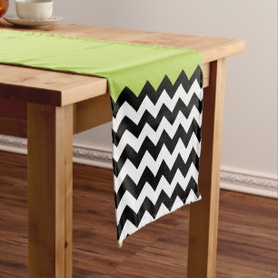 Black and White Zigzag Pattern, Chevron, Green Medium Table Runner