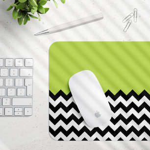 Black and White Zigzag Pattern, Chevron, Green Mouse Pad