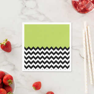 Black and White Zigzag Pattern, Chevron, Green Napkin