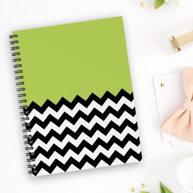 Black and White Zigzag Pattern, Chevron, Green Notebook (Creator Uploaded)