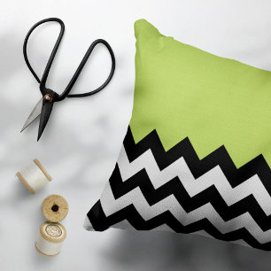 Black and White Zigzag Pattern, Chevron, Green Pillowcase
